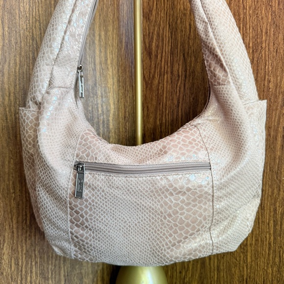 Vintage Y2K Pinky Miami‎ Faux Snakeskin Textured Fabric Shoulder Bag Beige 90s - Picture 2 of 9